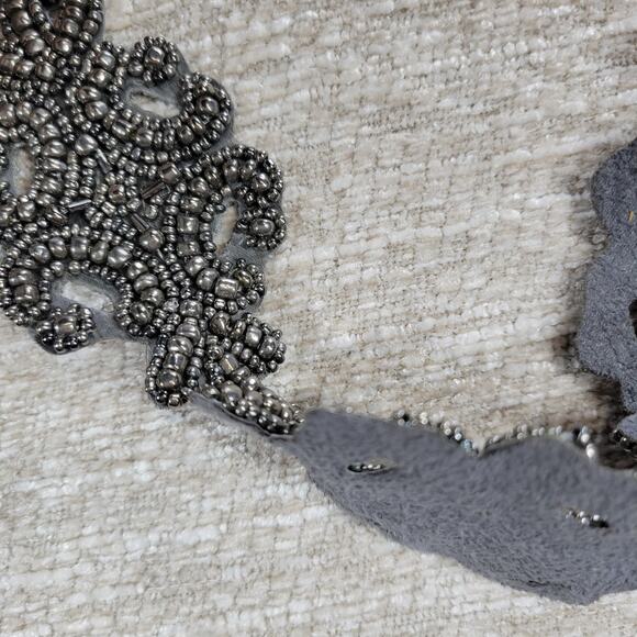 VTG Beaded Belt Womens Gunmetal Gray Stretch Elastic Wide Waist Snap Closure main image 6
